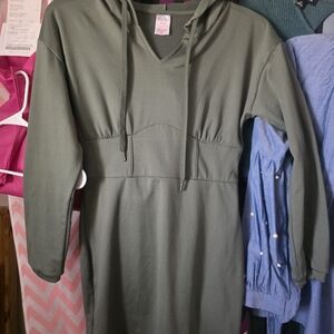 No Boundaries Olive Green Mini Hoodie Dress